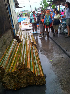 achat des bambous qui serviront pour les murs des maisons de Tambis