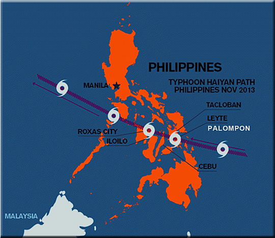Carte passage du typhon Hayan